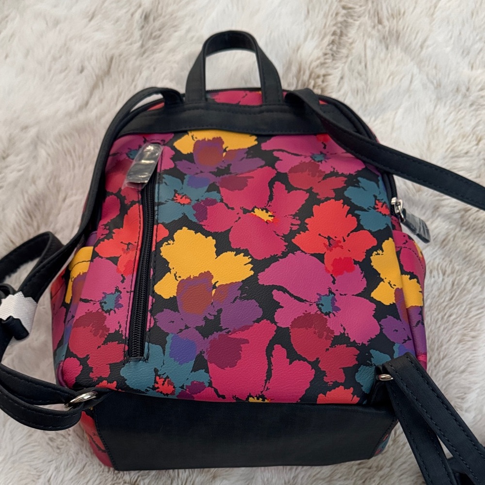 Floral ladies mini Backpack purse - Pink & Yellow & turquoise pattern - Picture 2 of 12